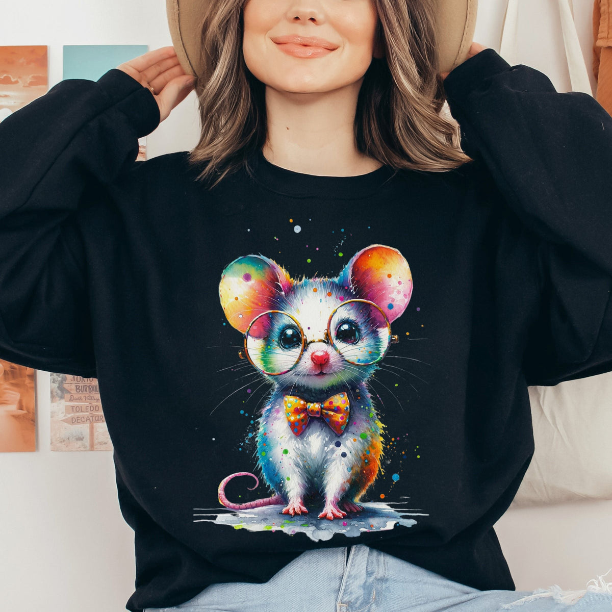 Cute inteligent mouse with glasses Color Splash Unisex product image 1