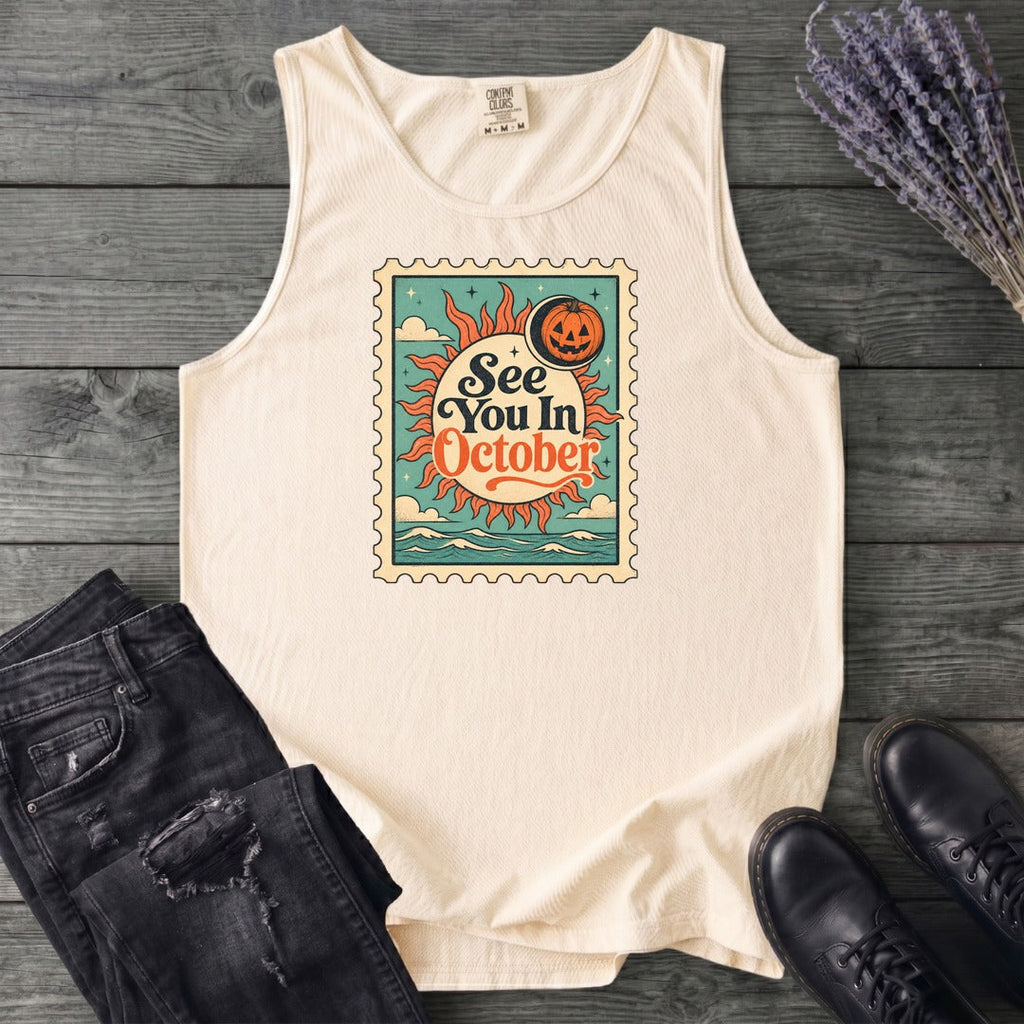 See You In October Stamp Tank Top