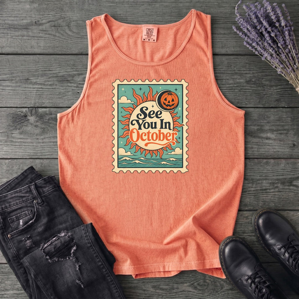 See You In October Stamp Tank Top