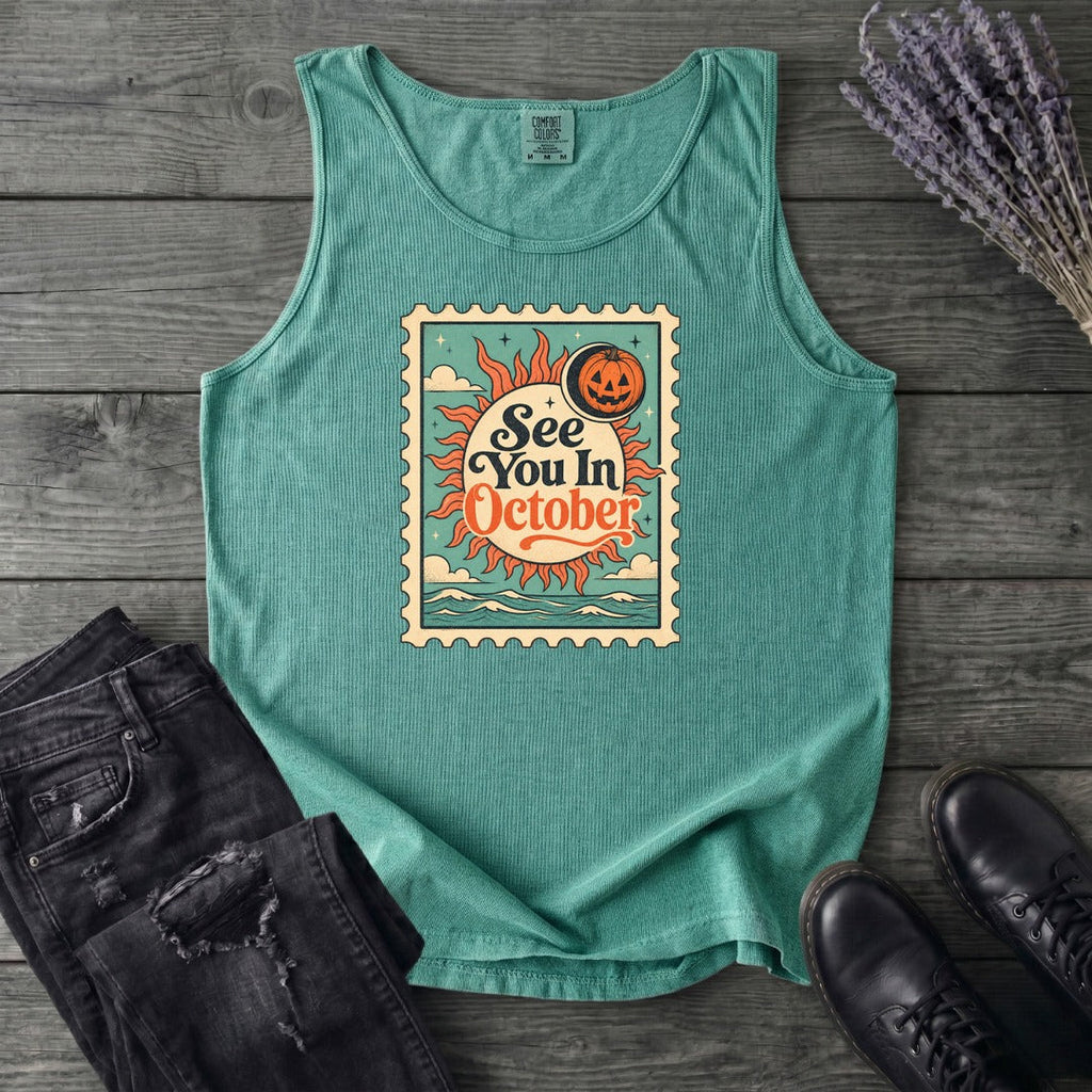 See You In October Stamp Tank Top