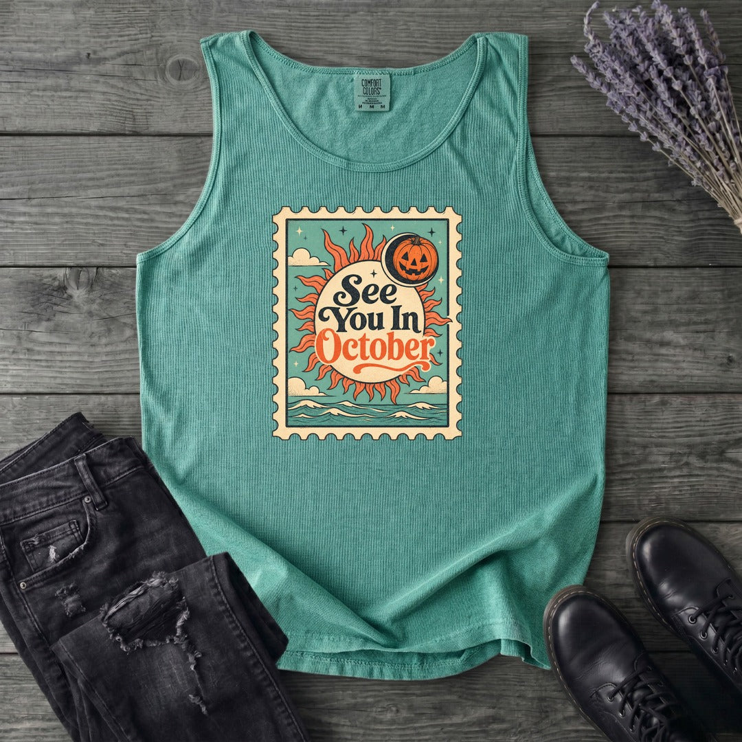 See You In October Stamp Tank Top
