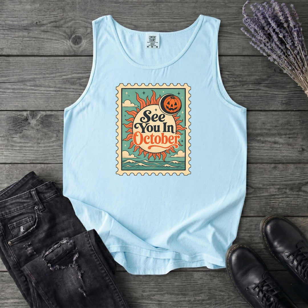 See You In October Stamp Tank Top