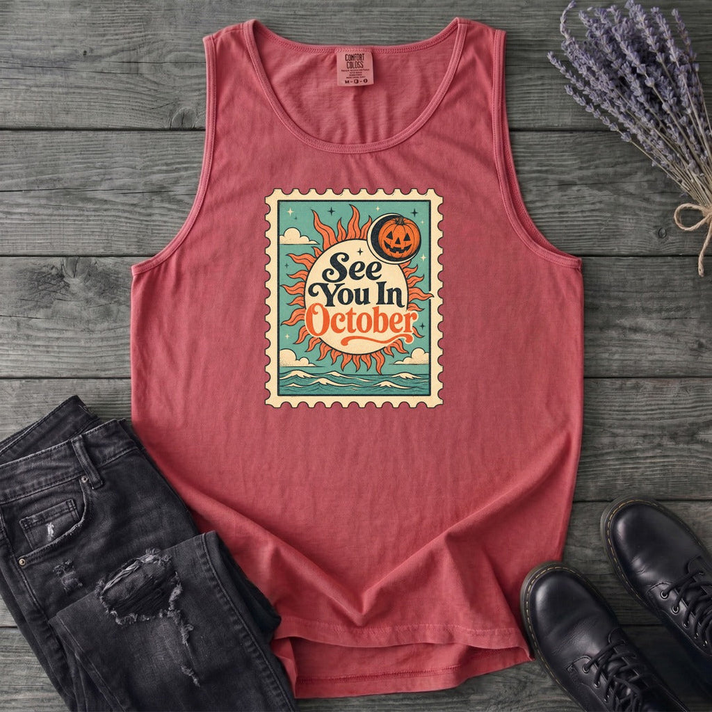 See You In October Stamp Tank Top