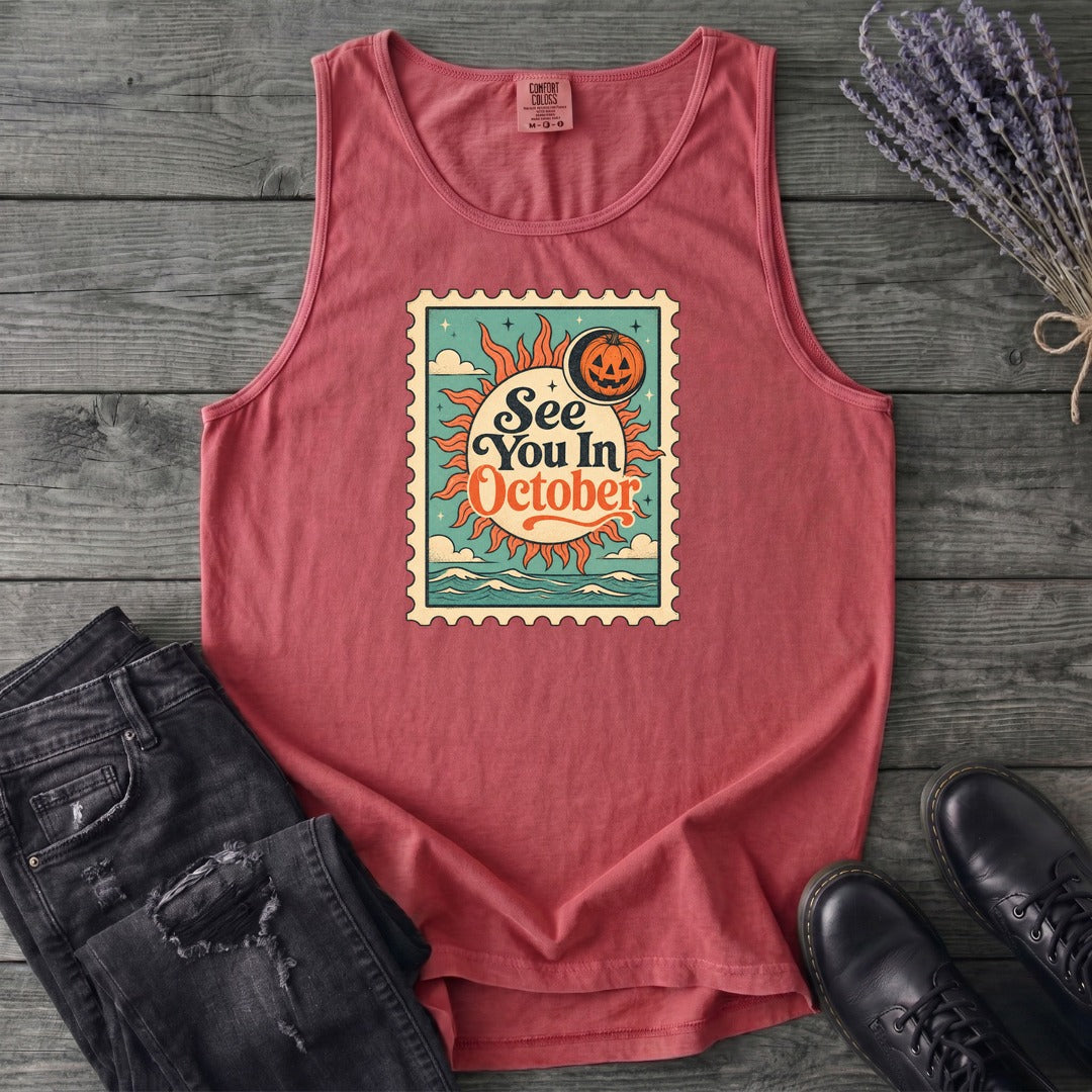 See You In October Stamp Tank Top