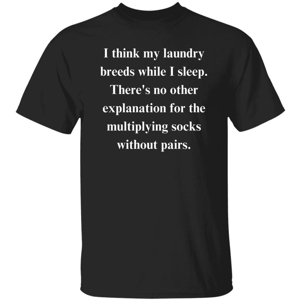 Laundry joke Sarcastic Unisex T-Shirt gift for husband Humorous tee Black missing socks