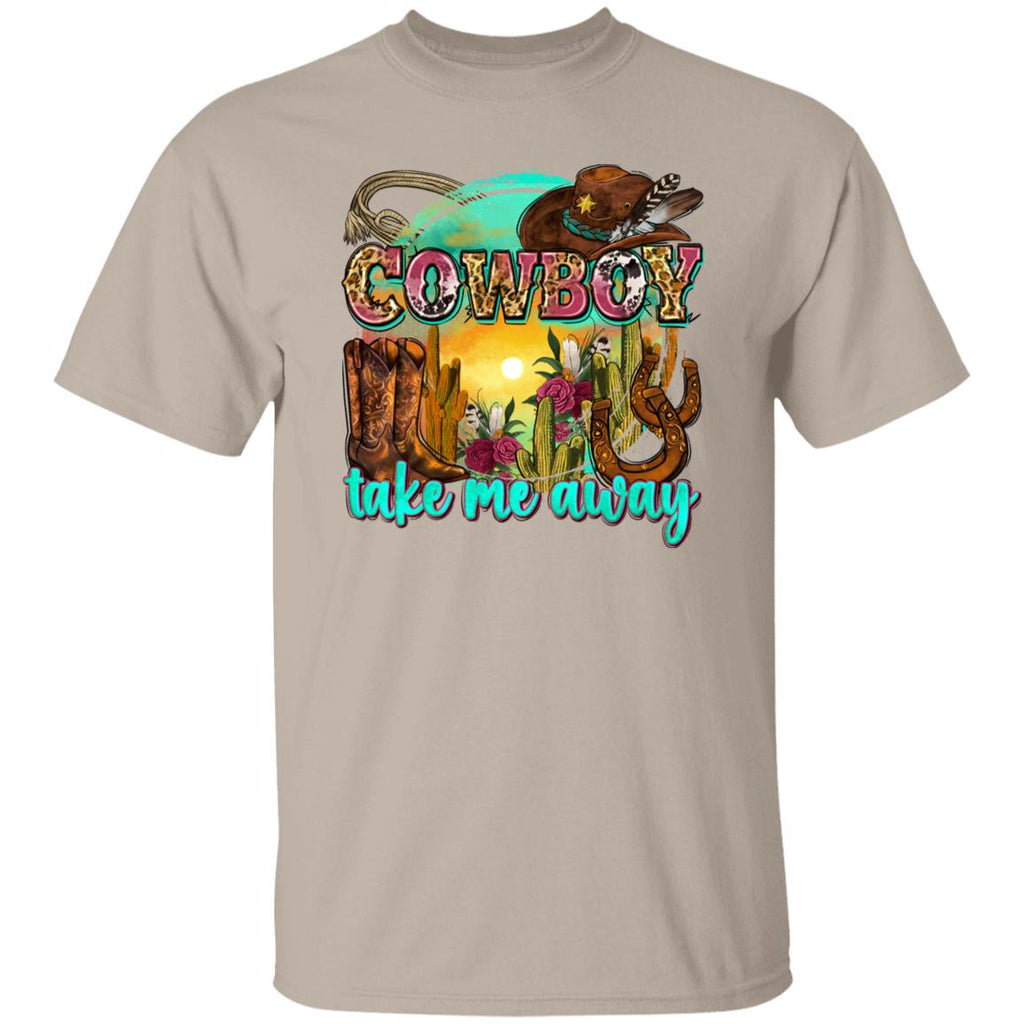 Cowboy take me away T-Shirt Texas Western boots cactus hat Unisex tee White Sand Sport Grey