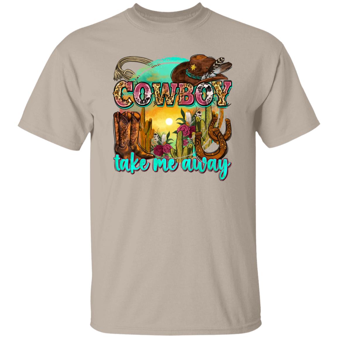 Cowboy take me away T-Shirt Texas Western boots cactus hat Unisex tee White Sand Sport Grey