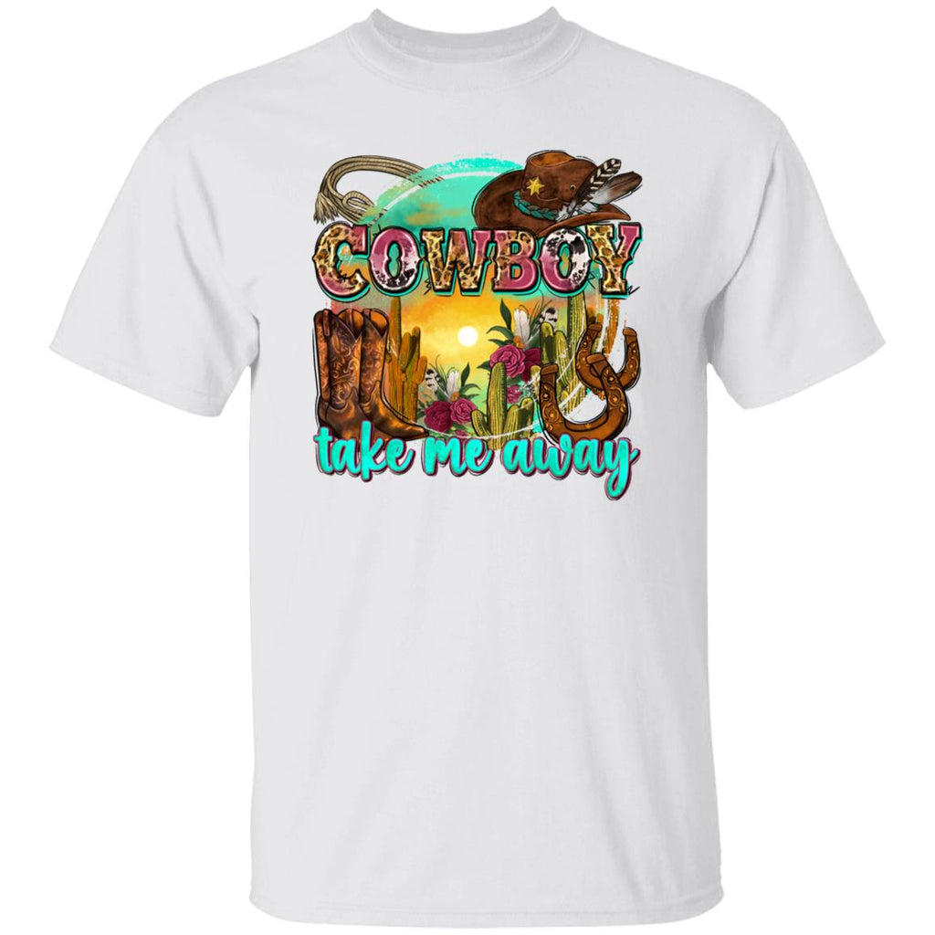 Cowboy take me away T-Shirt Texas Western boots cactus hat Unisex tee White Sand Sport Grey