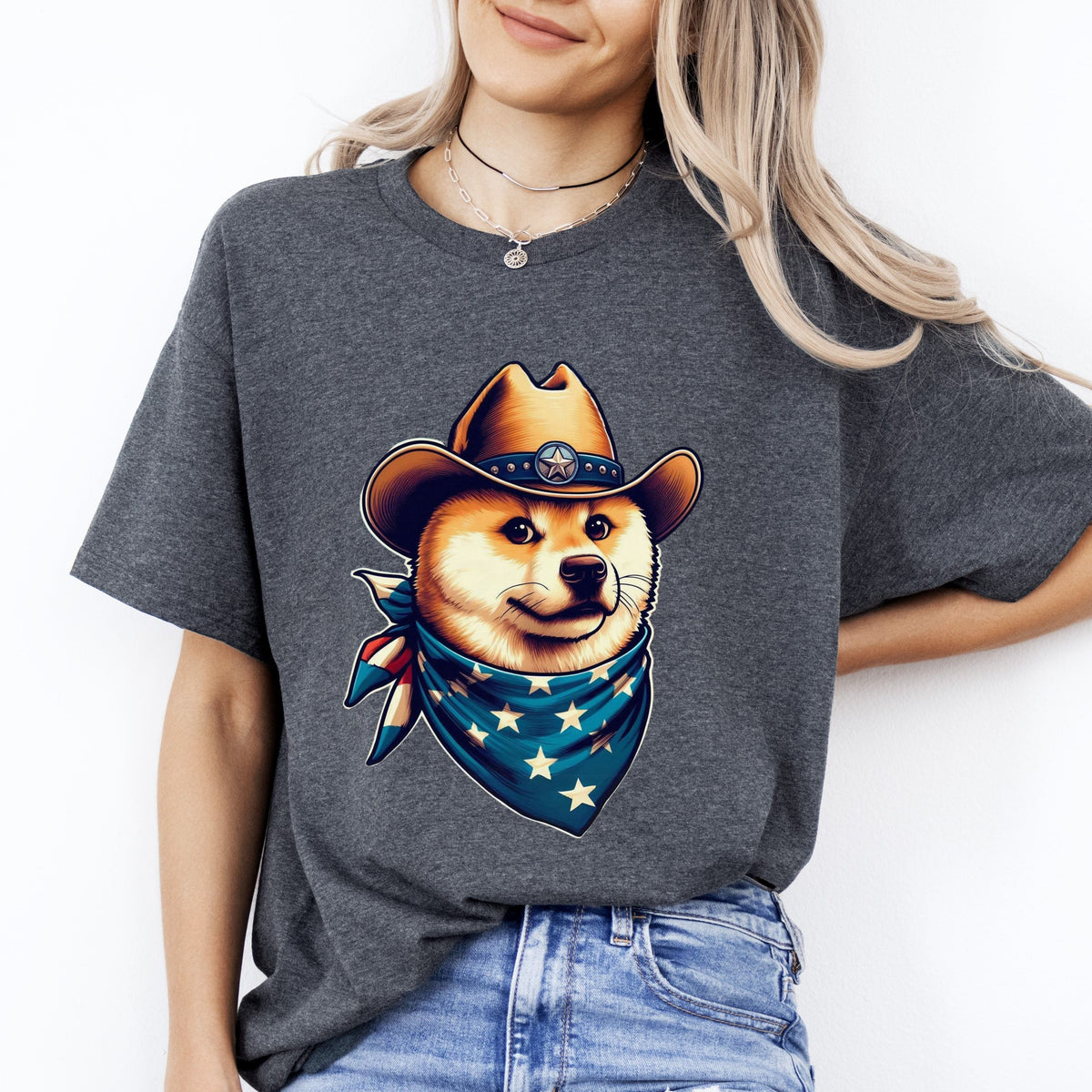 Akita Inu T-Shirt gift Texas Akita Inu dog with hat Unisex tee Black Navy Dark Heather