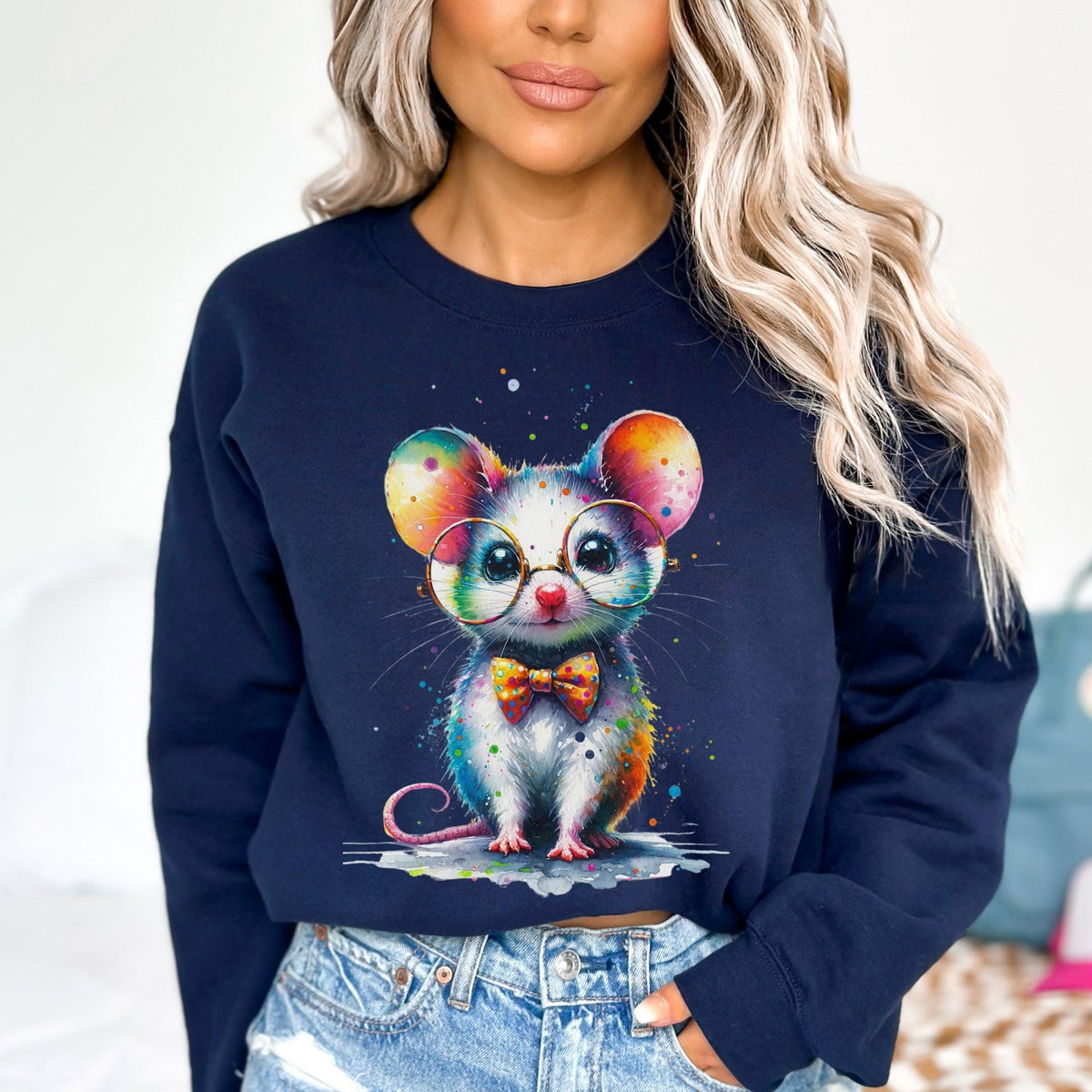 Cute inteligent mouse with glasses Color Splash Unisex product image 2