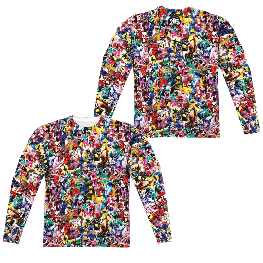Mighty Morphin Power Rangers Crowd Of Rangers (Front/Back Print) - Men's All-Over Print Long Sleeve